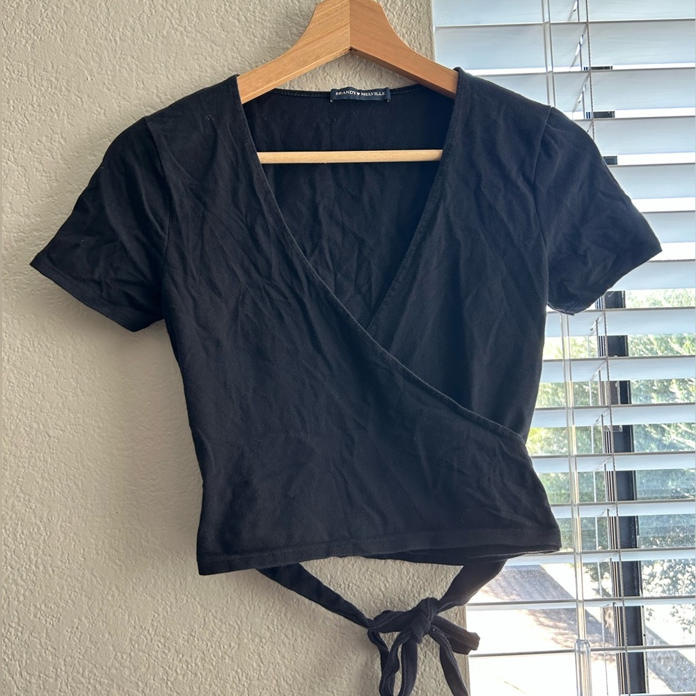 Brandy Melville Black Wrap Top